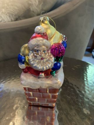Vintage Christopher Radko Christmas Ornament,  Santa On Chimney With Presents