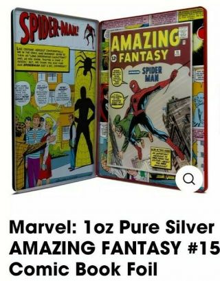 2018 Marvel Comic,  Fantasy 15 Silver Foil 1 Oz.  999 Spider Man.