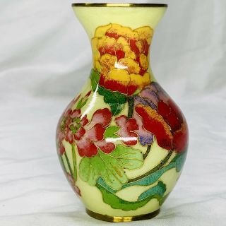Vintage Japanese Glass Vase Plique - A - Jour Cloisonné Flowers 4” Floral