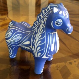 Unique Pablo Zabal Chile 7 " Pottery Art Ceramic Porcelain Horse Figurine Blue