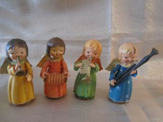 Set Of Four Angel Figurines " Anri " Italy - Hand Crafted & Painted