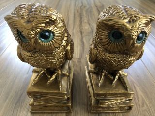 Vintage Owl Bookends Mid Century Modern 1966 Progressive Pair Gold Brass Color