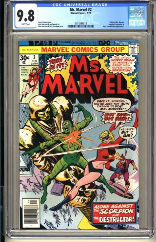 Ms.  Marvel 2 Cgc 9.  8 Wp Nm/mt Marvel Comics 1977 (vol 1) Origin Scorpion App
