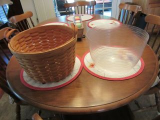 1995 Large Round Longaberger Basket with Double Leather handles & Plastic Liner 3