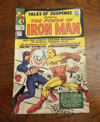 Tales Of Suspense 58 - Iron Man Vs.  Captain America - 2nd Kraven - 1964 - Fn/vf