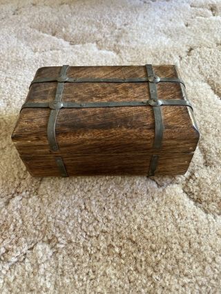Vintage Wooden And Metal Treasure Box Trinket Chest