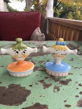 Vtg Rare 1950s Holt Howard Boy And Girl Pixie Pixieware Salt And Pepper Shakers
