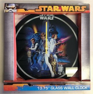 Star Wars " A Hope " Glass Wall Clock 13.  75 " Luke Skywalker Han Solo
