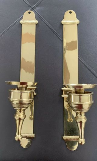Vintage Mod Mid Century Mcm Pair Brass Gold Wall Candle Holders Sconces