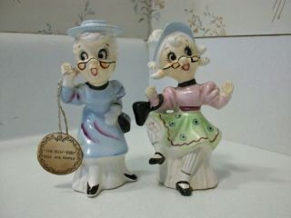 Vintage Rare Cute Enesco Busy - Biddy Granny Girls Salt And Pepper Shakers Japan