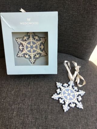 Set Of 2 - 2012 Wedgwood Blue & White Jasper Ware Snow Flake Christmas Ornaments