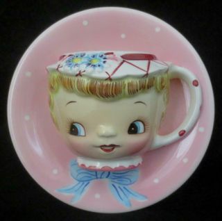 Vtg Lefton Esd Miss Dainty Cup On Plate Wall Pocket Planter 7952 Hand Painted