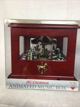Mr Christmas Deluxe ANIMATED Carousel Music Box Village Square 3
