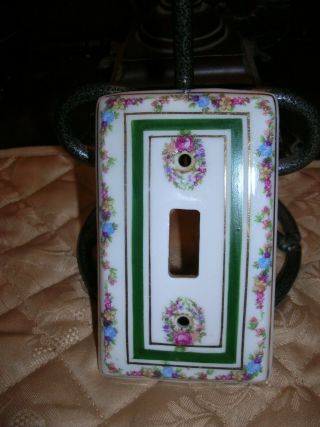 Vintage.  Limoge - France Whiite/pink/green/blue Floral Porcelain Wall Switch Plate