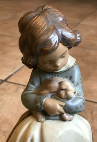 Lladro Tenderness Girl Holding A Bunny Rabbit Figurine