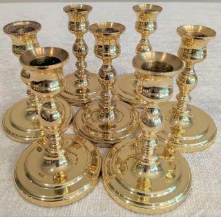 Seven Baldwin Brass Candlesticks,  5 Inches Tall,  All With 3.  25 Inch Base