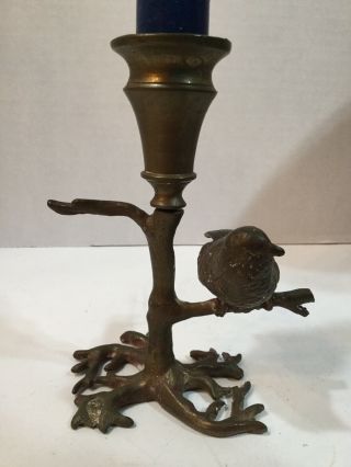 Antique Bronze Bird In Tree Candle Holder 5 1/4” High.  1920