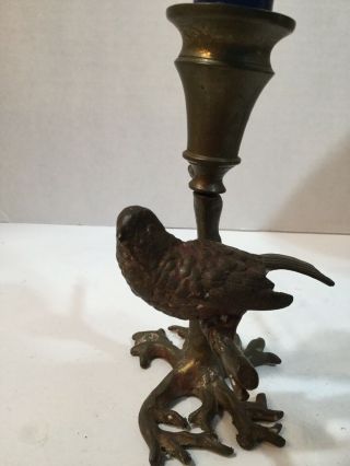 Antique Bronze Bird In Tree Candle Holder 5 1/4” High.  1920 2