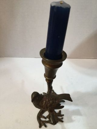 Antique Bronze Bird In Tree Candle Holder 5 1/4” High.  1920 3