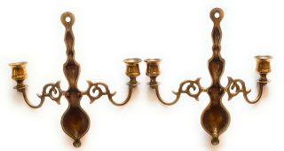 Vintage Georgian Solid Brass Candle Wall Sconce Pair 9 