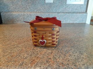 Longaberger Small Basket With Lid,  Heart Ornament,  Fabric & Plastic Liner 2002