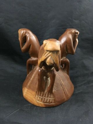 Vintage Carved Wood Monkey Figurine See No Evil Hear No Evil Speak No Evil