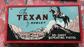 The Texan 50 Shot Repeater Toy Pistol Hubley Cap Gun Orginal Box