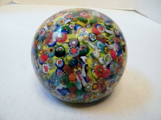 Large Vintage Closepack Double Overlay Millefiori Paperweight - Murano