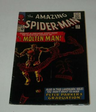 Key September 1965 The Spider Man 28 Steve Ditko Art Moltan Man 1st