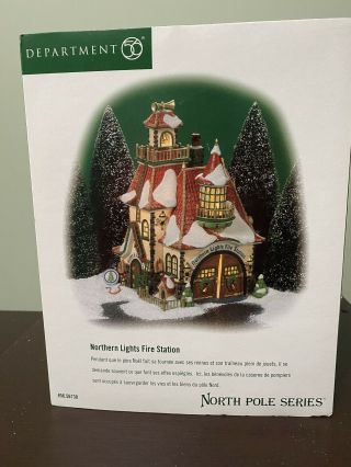 Department 56 North Pole Series,  Northern Lights Fire Station 56730 & Flag 56820