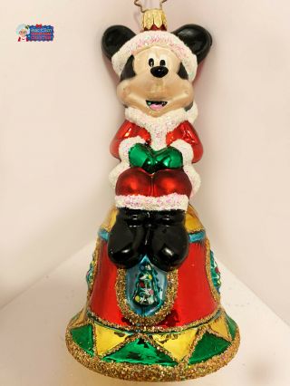 Christopher Radko Ornament Disney Mickey Bell Dis - 088 6.  5  Tall Very Rare.