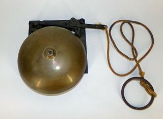 Vintage 5 " Brass Or Bronze Bell On Mounting Plate With Pull String
