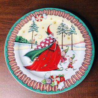 Mary Engelbreit Magic Of Christmas Santa & Elves Large Round Platter Plate Dish