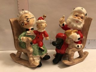 Vintage Lefton Santa & Mrs Claus In Rocking Chairs Salt Pepper Shakers