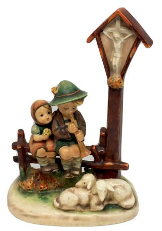 Vintage Goebel Hummel Wayside Devotion 28 Tmk - 2 Figurine Children Sheep