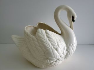 Vintage Ceramic White Swan Planter Made By Holland Mold 3131 Hand Painted F/s