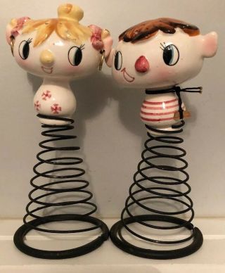 Holt Howard Girl And Boy Salt And Pepper Shakers On Springs Marked Japan