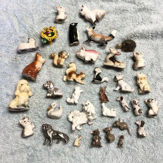 34 Vintage Bone China Miniature Animal Figurines Fox Dog Cat Pig Skunk Squirrel