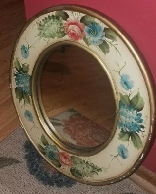 Gorgeous Large Vintage Gold Syroco Colorful Floral Oval Wall Mirror