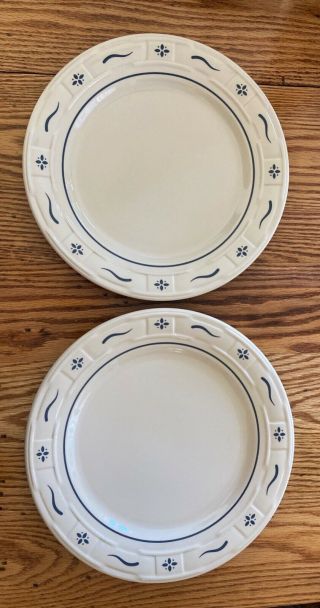 Longaberger Pottery Dinner Plates Set Of 2 Woven Traditions Classic Blue 10 " Usa