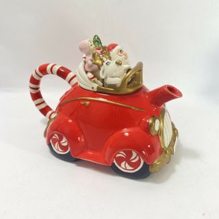 Fitz And Floyd Santa Claus Christmas Car Tea Pot Rolls Royce