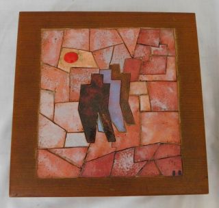 Vintage Mid Century Modern Art Tile Inlay Wood Box - Signed B.  B.