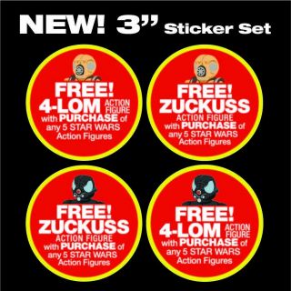 Set Of 4 Kenner Star Wars 4 - Lom & Zuckuss Action Figure Promo 3 " Stickers