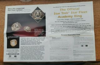 Star Trek Star Fleet Academy Ring 1991 Promo Mailer