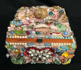 Vintage Folk Art Seashell Sea Shell Trinket Jewelry Box Nautical Beach Style