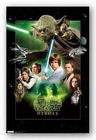 Star Wars Heroes Yoda Luke Skywalker Han Solo Leah 22x34 Poster