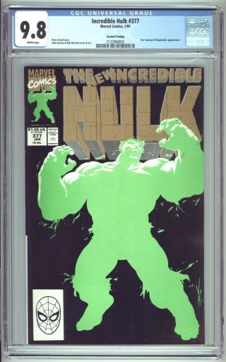 Incredible Hulk 377 Second 2nd Print Variant - Cgc 9.  8 Marvel Comic