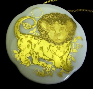 Bjorn Wiinblad Porcelain " Leo " Zodiac Pendant/necklace Rosenthal W/case C.  1959