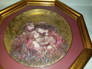 First Edition Christmas Edna Hibel The First Holiday Porcelain Plate; Gold Frame