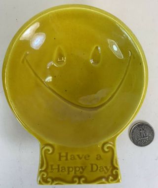 Treasure Craft Have A Happy Day Dish Ashtray Yellow Smiley Face Speckled